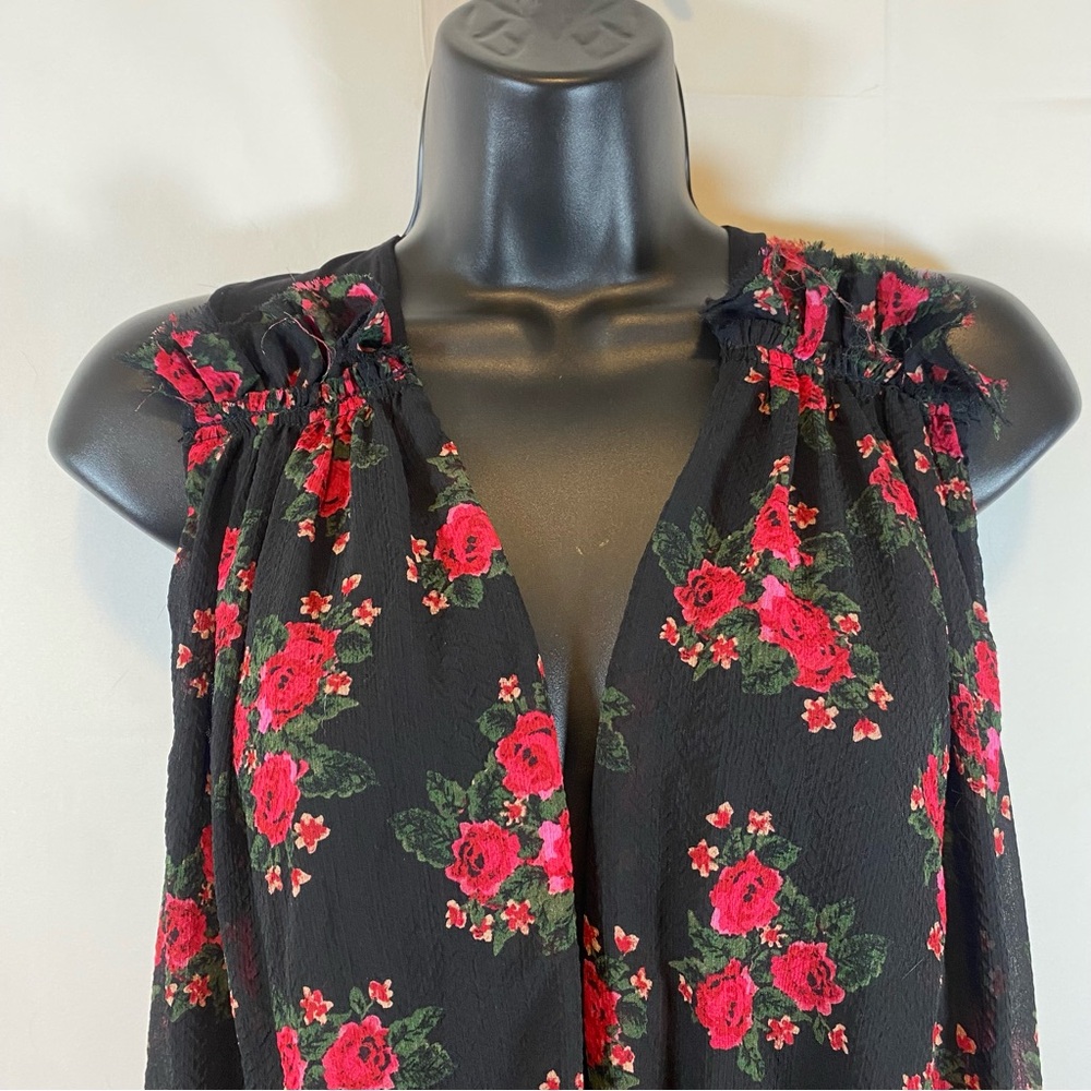 Free People Bare It All Black and Red Floral Bodysuit